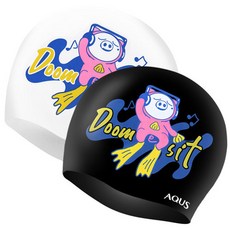 [아쿠스] 둠싯 캐릭터 실리콘 수영모자 디자인 수영모 수모, BLK, 1개