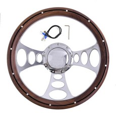 레이싱 스티어링 휠 35.1cm 13.8인치 350mm 6볼트 JDM 자동차 액세서리 레드 그루브 스포크 브래킷 혼 버튼 시뮬레이터 랠리 수정 골프 카트용 286942, 682-01 브라운