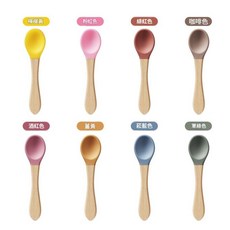 ibooooo 矽膠吸盤碗 鴨子造型兒童餐具, 木柄矽膠勺子, 1個, 如圖所示