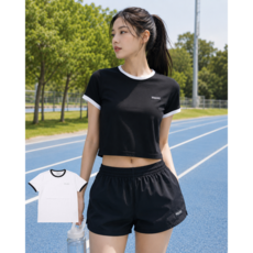 [국내매장판] 디스커버리 반팔 여성 와펜 크롭티 배색 소로나 al1113 기능성 티
