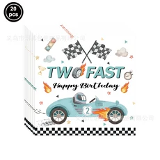 레이스 자동차 테마 두 빠른 소년 체크 무늬 플래그 휠 일회용 식기 2 번째 생일 파티, 24 napkin