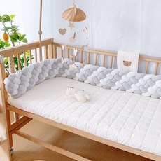 침대범퍼 침대울타리 범퍼침대가드 침대가드 트위스트, 6 가닥   흰색 + 밝은 회색  세척 및 보호 백