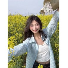 투니스 여성 트렌디 체크 자수 긴소매 셔츠
