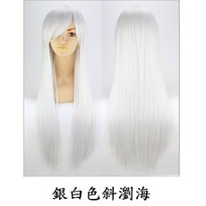 【幸運星】台灣發貨 100cm 銀白色斜瀏海 男女通用 假髮 殺生丸 Cosplay角色扮演道具 cos 假髮, 1個, 100CM銀白中分假髮一頂, 銀白色