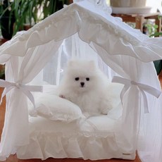 강아지 고양이 반려동물 텐트 하우스 커튼집 풀세트 공주, 40 x 50 3.5-5.0kg, 1개, 화이트