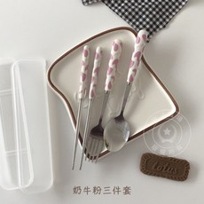 不鏽鋼乳牛餐具組 筷子湯匙叉子 情侶餐具 環保餐具 廚房餐具 婚禮小物 交換禮物 聖誕禮物, 1個, 粉奶牛, 粉奶牛