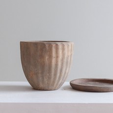 베트남 수제토분 빈티지 플리츠 미분형 받침대세트 토분 17호, 1개, 베이지