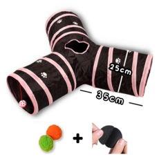 쪼집사 고양이 터널 장난감 / 양모볼2개+찍찍이 사은품, 1개, Y형 - 핑크