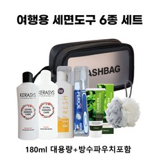 여행용 세면도구 세트 샴푸 린스 바디워시 클렌징폼 치약치솔세트 샤워볼 6종 +방수가방, 2세트