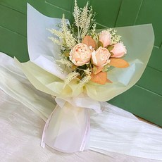 GREEN AND SEA 韓系絹布花束 畢業花束 教師節花束 母親節花束, 韓系香檳玫瑰絹布花束