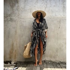 고릴라 여성 비키니 커버업 비치 로브 가디건 수영복로브 비치웨어 오리엔탈, 블랙