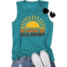 BINLANHANAT Every Little Thing is Gonna Be Alright Tank Top Women Country Music Sleeveless Shirt H, Cyanblue-w1