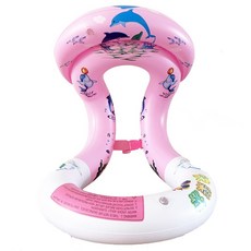 初學兒童游泳圈 寶寶充氣浮力背心 安全充氣背心 小朋友腋下圈, L-粉色-海豚（適合14以上）, 1個