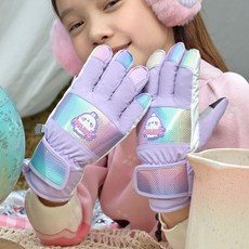 WINGHOUSE 女童圖案印花防水刷絨可觸控式滑雪手套