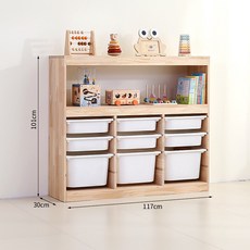 兒童書架 置物架 繪本架 大容量二合一組合儲物櫃 實木玩具收納櫃, 玩具櫃三排四層