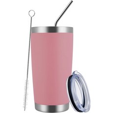 MEWAY 20온스 텀블러 컵 이중벽 진공 단열 여행용 머그컵 벌크 뚜껑과 빨대가 있는 스테인리스 차가운 음료와 뜨거운 음료를 위한 내구성 파우더 코팅 커피 핑크색 1개, Pink, 1