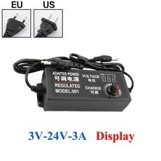 12V 조절 가능 전원 공급 어댑터 AC 220V - DC 3V 9V 1A 2A 3A 5A, 01 3V-24V 3A Display, 02 EU Plug