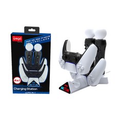 ipega PS5 4合1 充電座，適用於PS5控制器及PSMOVE手把, 白色+黑色, 1個, SONY PS5