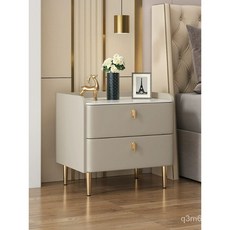 實木簡約床頭櫃 現代雙層床邊櫃 小型巖闆床頭收納櫃, 米白色+黑,40*40*50cm, 1個