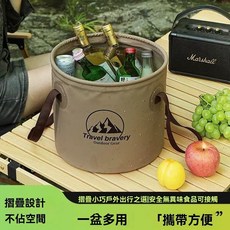 Travel Bravery 戶外折疊水桶 釣魚儲水桶 露營野餐收納桶 大容量 攜帶方便 加固耐用, 軍綠色,5L
