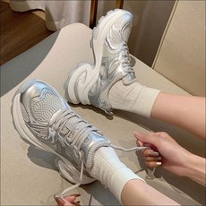 실버 여자 어글리슈즈 메쉬 트렌디 키높이 운동화 zli+852qP