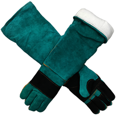 寵物防抓咬手套 牛皮材質 加厚 耐磨防護 寵物訓練互動安全手套, 綠色 三層  牛皮防咬手套, 1個