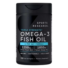 [정품 미국 배송] 스포츠리서치 트리플 스트렝스 오메가-3 피쉬오일 1250mg 150정 Sports Research Omega-3 Fish Oil, 1개