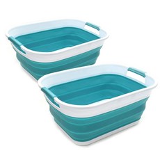 SAMMART 17.5L (4.6갤런) 소형 접이식 / 팝업 휴대용 세탁조 보관 바구니 물 용량 13.5L 3.5갤런 (1 흰색 회색), 2, White/Grey (Set of 2)