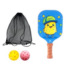 憶香許快樂購 TUBAO塗寶 兒童 匹克球 球拍 碳纖維 高端 專業 學校訓練專用 套裝 泡菜球拍 匹克球球拍, 1個, 藍色豆豆【1拍2球1收納袋】, 藍色豆豆