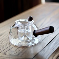 日式實木側把耐熱玻璃茶壺 蒸煮兩用, 透明款, 1個