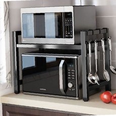 전자레인지 선반 주방 수납 정리대 1단 2단 너비조절 다용도 렌지대 2색상, 1단 블랙-DM261