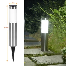 태양열 스테인레스 스틸 3led 실린더 잔디 램프 야외 방수 와이어링 프리 라이트 자동 센서 정원 빌라 그라, 01 263 Silver White, 01 Battery not included