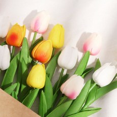 튤립조화 조화 꽃 장식 망고튤립조화 꽃꽂이재료, 1개, 라이트옐로우