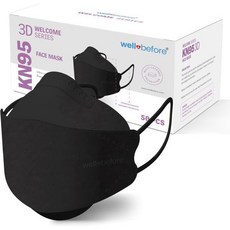웰 비포 웰컴 시리즈 3D KN95 페이스 마스크 레귤러 50팩, 50 Count (Pack of, Black