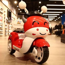 전동오토바이 삼륜바이크 토끼 소 동물모양 선물 미니바이크 세발자전거, 1개, 6.레드 소-대형 배터리