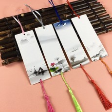 臺灣熱銷 中考高考心願卡片懸掛許願卡願望卡片手繪空白diy書簽幼兒園掛飾 8, 中國山水40張配五色絲帶+彩流蘇