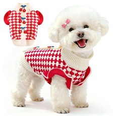 BAEJMJK 귀여운 체리 소형견 스웨터 부드러운 소녀 개 옷 터틀넥 따뜻한 애완동물 강아지 니트 풀오버 공주 고양이 의상 (레드 B XS), 레드 체리 B, 1