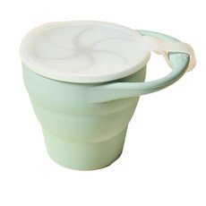 兒童零食杯 矽膠折疊輔食杯, 鼠尾綠, 1個