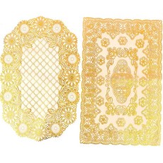 골드 레이스 식탁매트 1P 북유럽 엔틱 플레이스매트 티코스터 홈카페 소품, 타원형