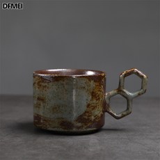 DFMEI 宅寂風陶瓷馬克杯創意陶瓷杯家用窯變水杯高顏值咖啡杯子, 1個, 219-B8字杯(素青)-單杯220ml:通用