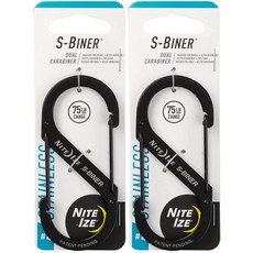 Nite Ize S Biner 스테인리스 스틸 4 블랙 듀얼 게이트 카라비너 도구 34kg 75파운드 2팩 158747, Nite Ize SBiner 스테인리스 스틸 4 블랙