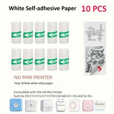 열 미니 프린터 휴대용 Inkless 스티커 메이커 를 블루투스 프리 컷 소형 포켓 프린터 DIY 57mm 사진 인쇄, 10 White Sticky, [10] 10R White Sticky
