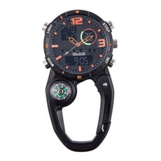 최신 고급 하이브리드 카라비너시계 아날로그 디지털 복합 시계 스포츠 등산시계 나침반 여행 밀리터리 군인시계 간호사시계 감독관시계 조깅시계 라이딩 하이테크 알람 타임워치, 1개, 오렌지