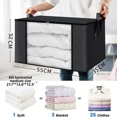 의류 정리 가방 가정용 침구 보관 이사 및 상자 옷장, 02 3pcs, 03 Black 60L