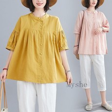 [Myshe]여성 여름 캐주얼 남방셔츠 루즈핏 퍼프소매 블라우스 Ming526FEI526SY02