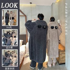 情侶珊瑚絨睡袍 加厚連帽浴袍 寬鬆居家服