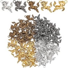 80개 말 동물 펜던트 합금 악세사리 펜던트 공예용 DIY 부자재 32x34x1mm 구멍: 3mm, 혼합 색상