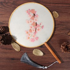 臺灣出貨 刺繡手工diy材料包自繡初學者材料包古風繡花團扇家居裝飾送禮物 WUTD, 櫻花團扇材料包流蘇, 1個