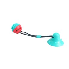 狗磨牙潔牙玩具 互動漏食玩具, 1個, 寵物來了 吸盤磨牙互動玩具-(圓)藍紅