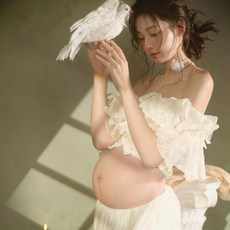 만삭사진 크롭티 임산부 민소매 셀프 촬영 주수사진 나시 배꼽티 오프숄더 세트